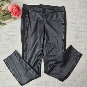 8PM‎ Italian Faux Leather Pants Track Stripe Detail Jogger Style Black Size S